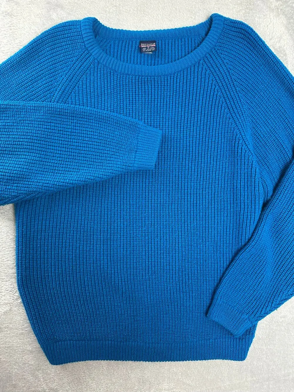 Vintage Brittania Blue Chunky Knit Slouchy Sweater Scoop Neck Mens M Grunge 90s